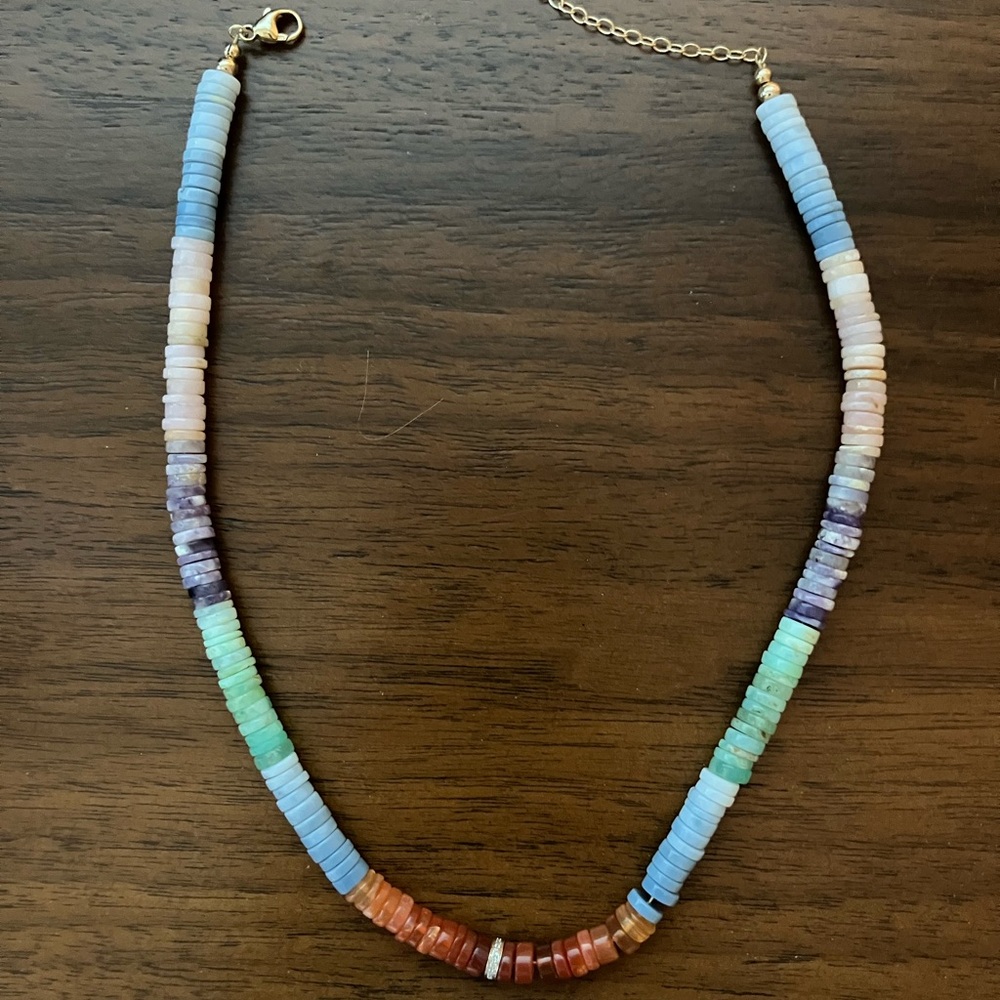Multicolor Opal and Diamond Beaded Necklace 14k gold